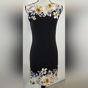 White House Black Market Black & Yellow Floral Sheath Dress Work Church, XS